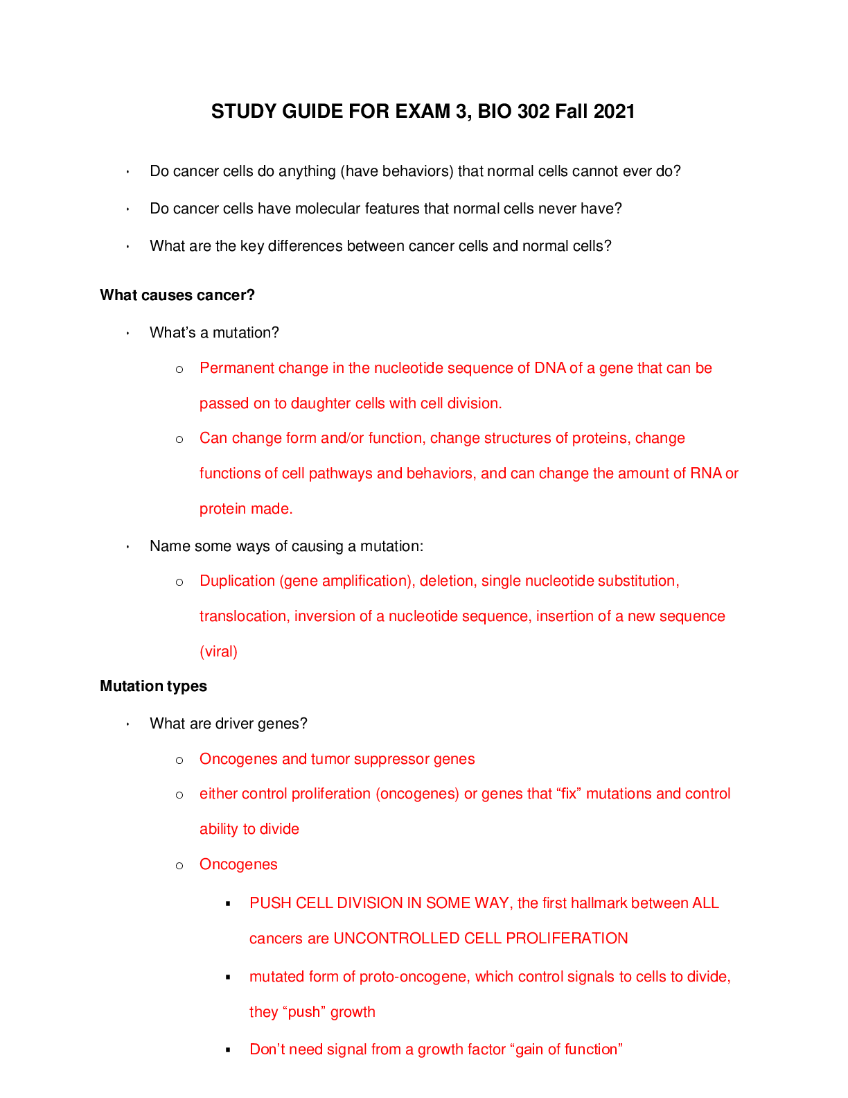 Preview of Arizona State University - BIO 302 Cancer Exam 3 Final Study Guide (Latest 2021) Correct S